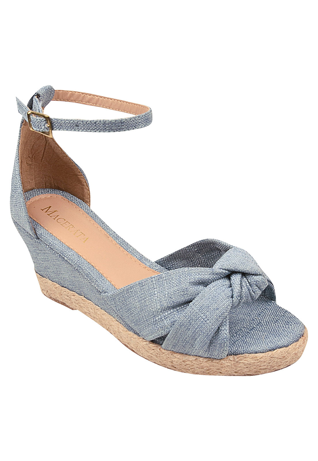 Sandália Anabela Jeans Claro Sola Corda Salto Fachetado Feminino - Mundo F  Kids