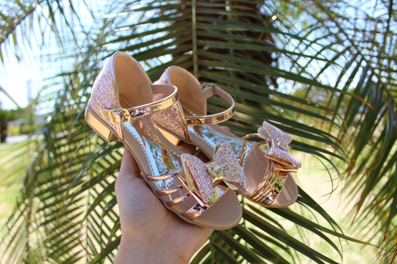 Sandalia Bronze Saltinho c Laço Feminina Infantil - Mundo F Kids