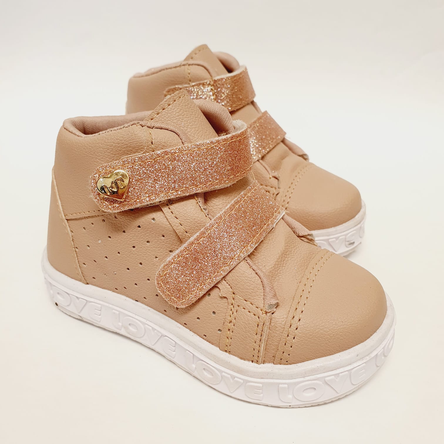 Tênis Cano Alto Nude Glitter Feminino Infantil - Mundo F Kids
